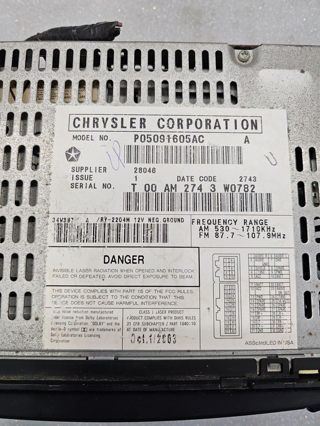 🔥02-07 Chrysler Jeep Dodge Car Truck Radio AM FM CD Player Aux Input RBK Digita