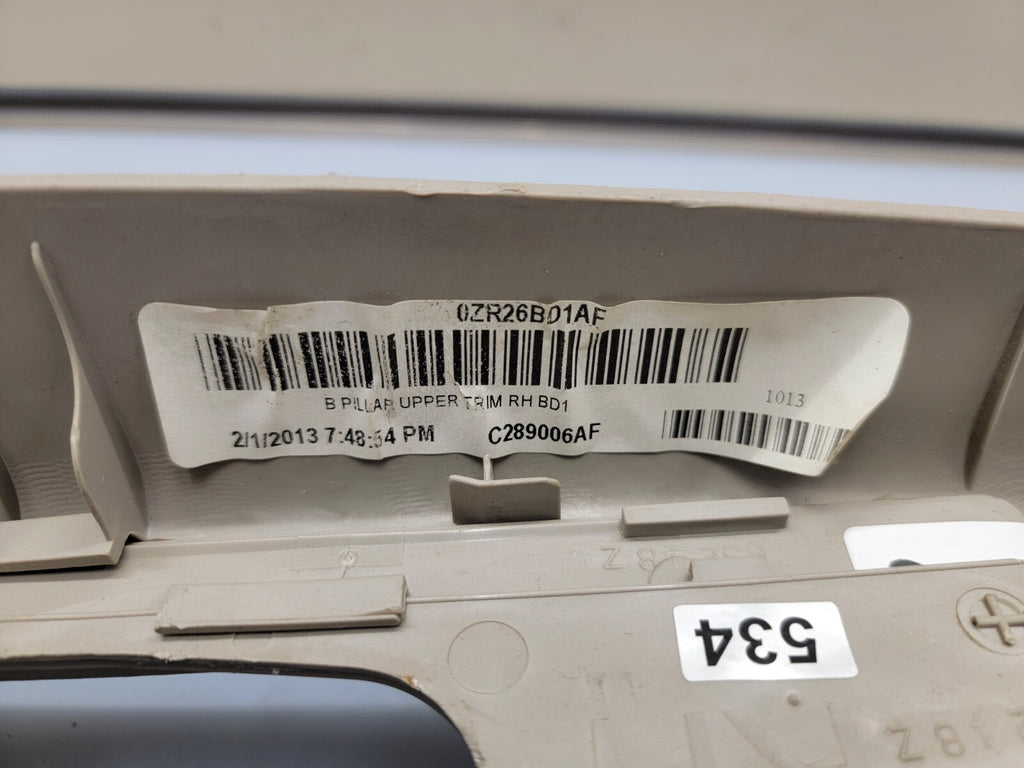08-16 Dodge Grand Caravan Right Center Upper B Pillar Panel Trim Cover 29587 TAN