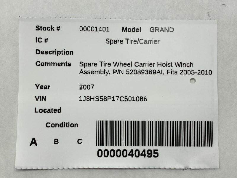 05-10 Jeep Grand Cherokee OEM Spare Tire Hoist Wheel Carrier Winch Hanger Lift