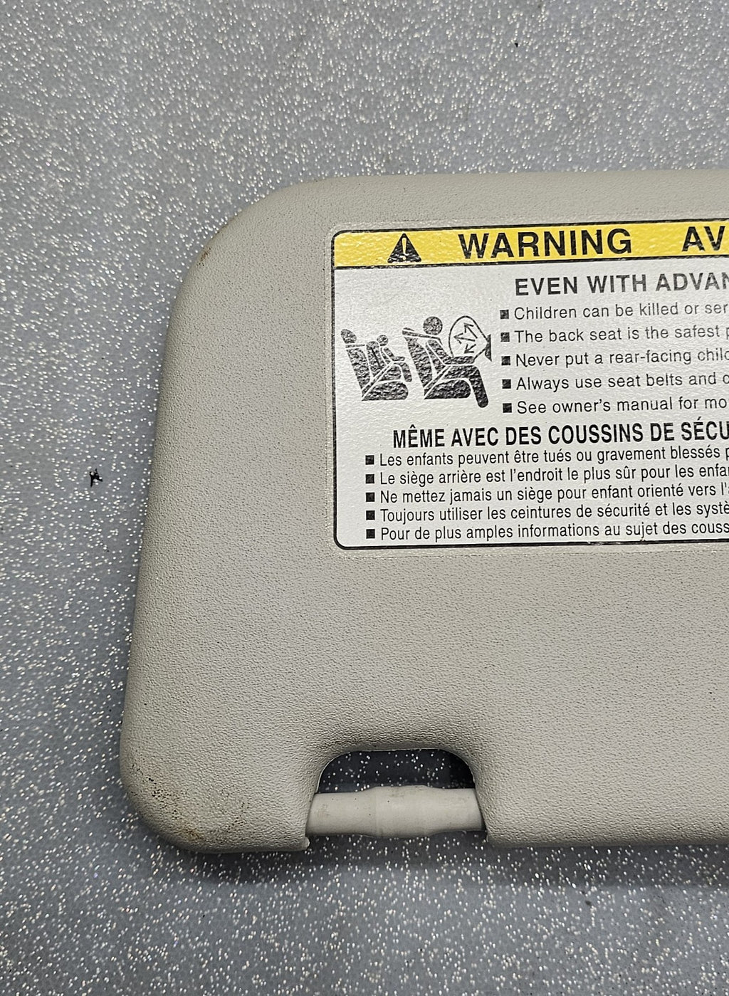 03-08 Toyota Corolla Matrix Passenger Right Side Sun Visor Gray Vinyl/TC