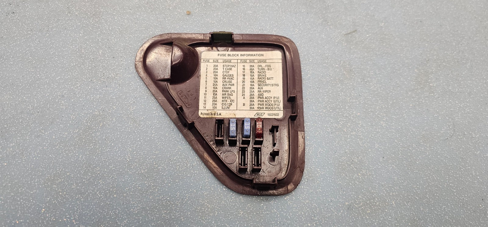🔥95-99 Chevy GMC C/K 1500 Tahoe Truck Dash Fuse Box Cover Lid Assembly Maroon