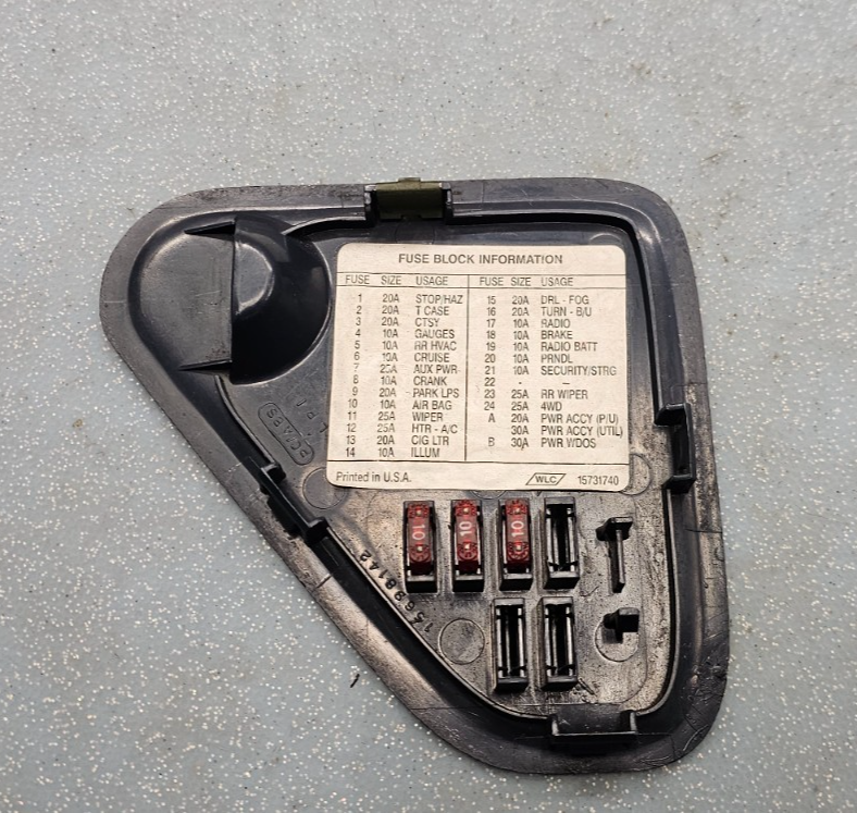 🔥95-99 Chevy GMC CK Tahoe Truck Dash Fuse Box Cover Lid Door Assembly Black