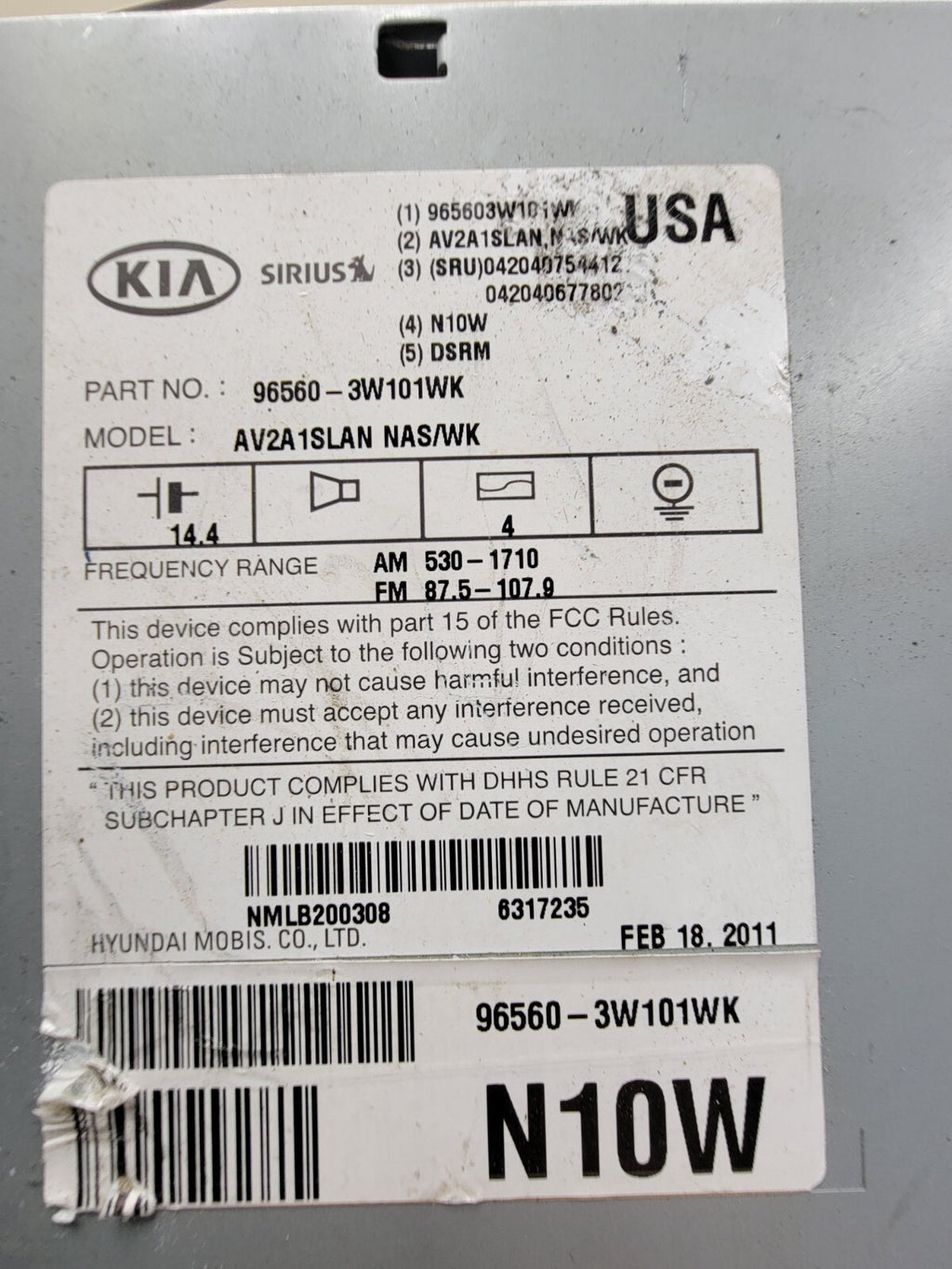10-13 Sportage Navigation Dash CD Player AM FM Radio Media Receiver Display OEM