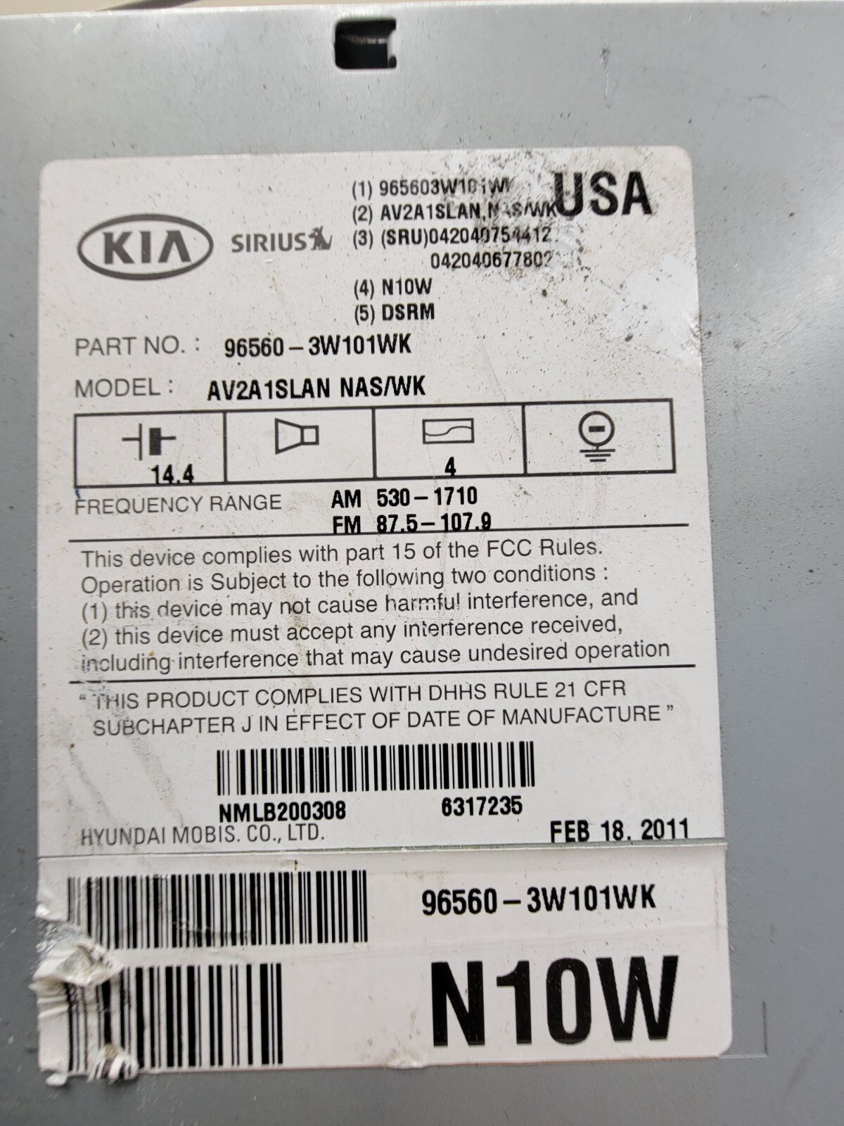 10-13 Sportage Navigation Dash CD Player AM FM Radio Media Receiver Display OEM