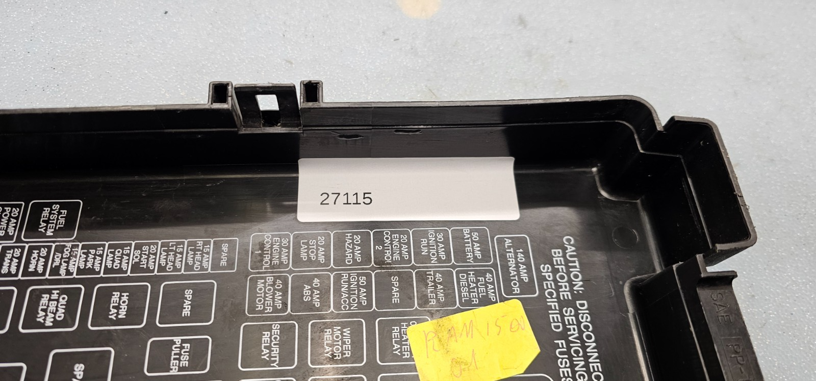 🔥98-01 Dodge Ram 1500 Relay Fuse Box Cover Lid Top Engine Bay Black OEM